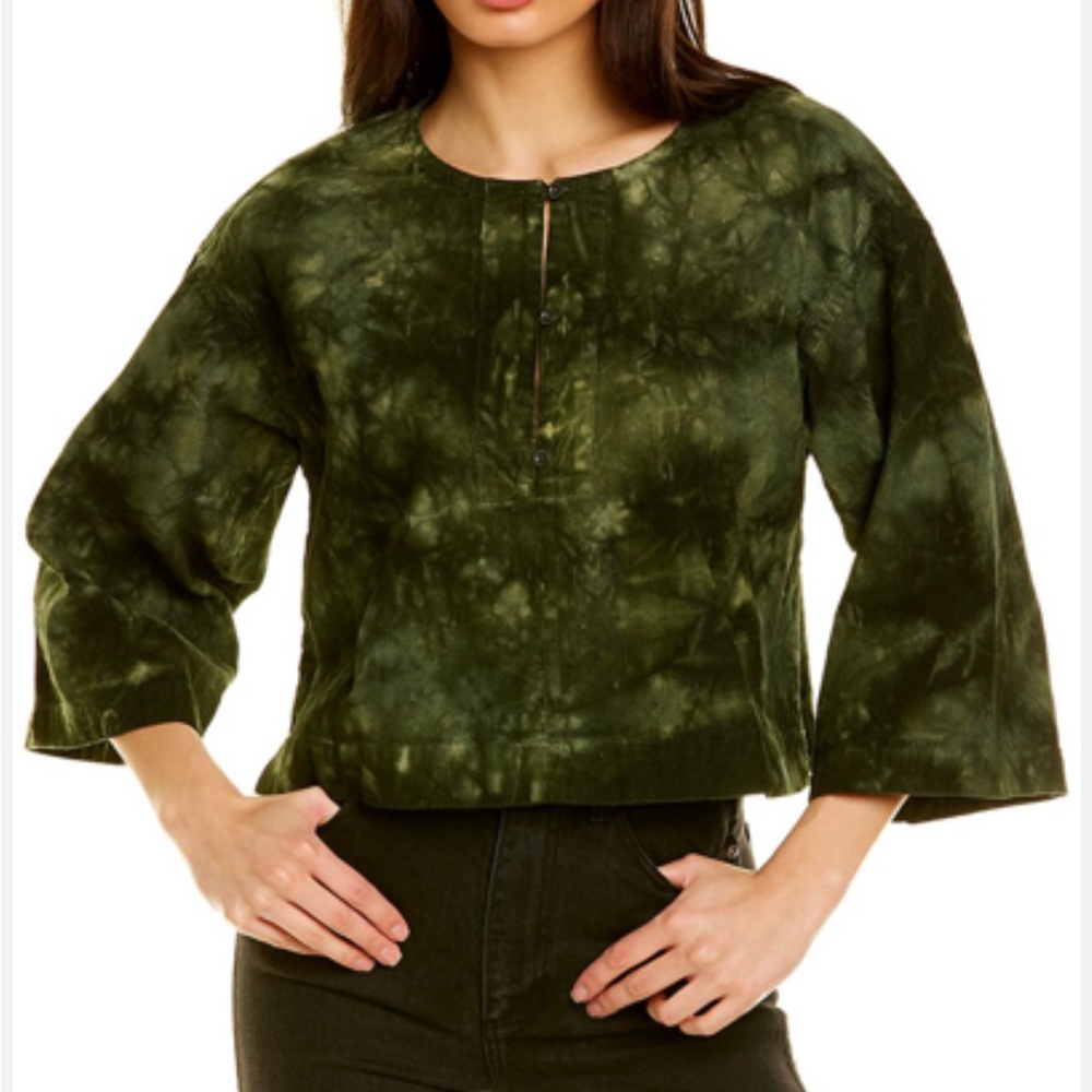 NWT SOMETHING NAVY REVOLVE BIRDIE CORDUROY TOP IN ARMY TIE DYE size S